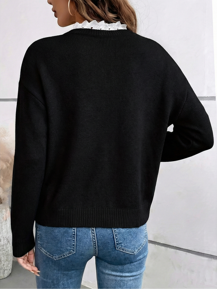 Lace-Trim V-Neck Jumper