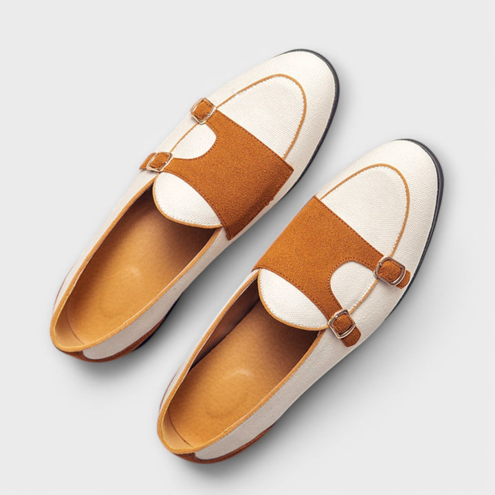 Vegan Suede Round-Toe Loafers With Gold Buckle