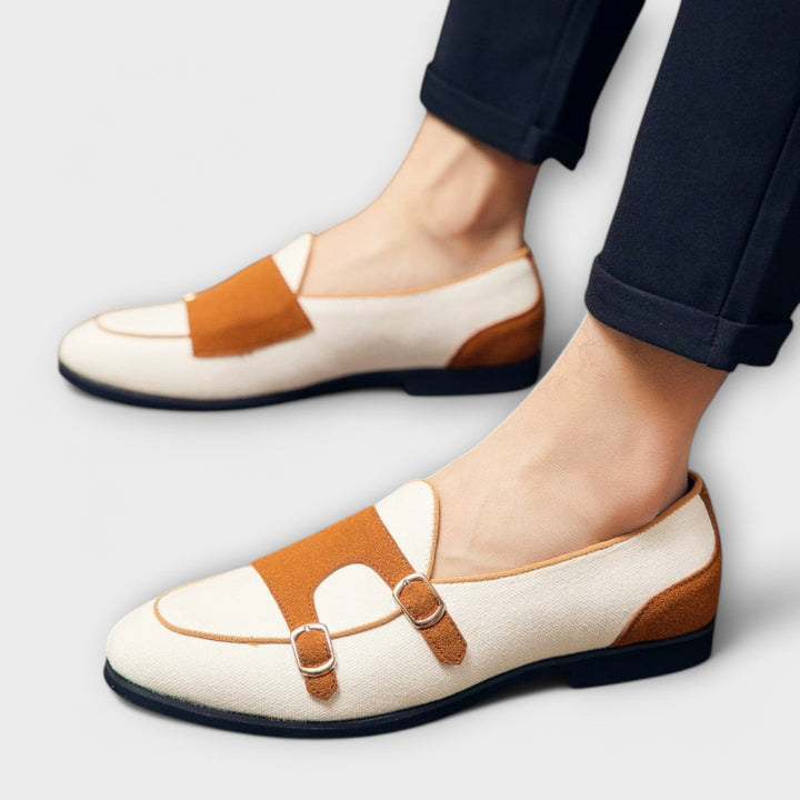 Vegan Suede Round-Toe Loafers With Gold Buckle