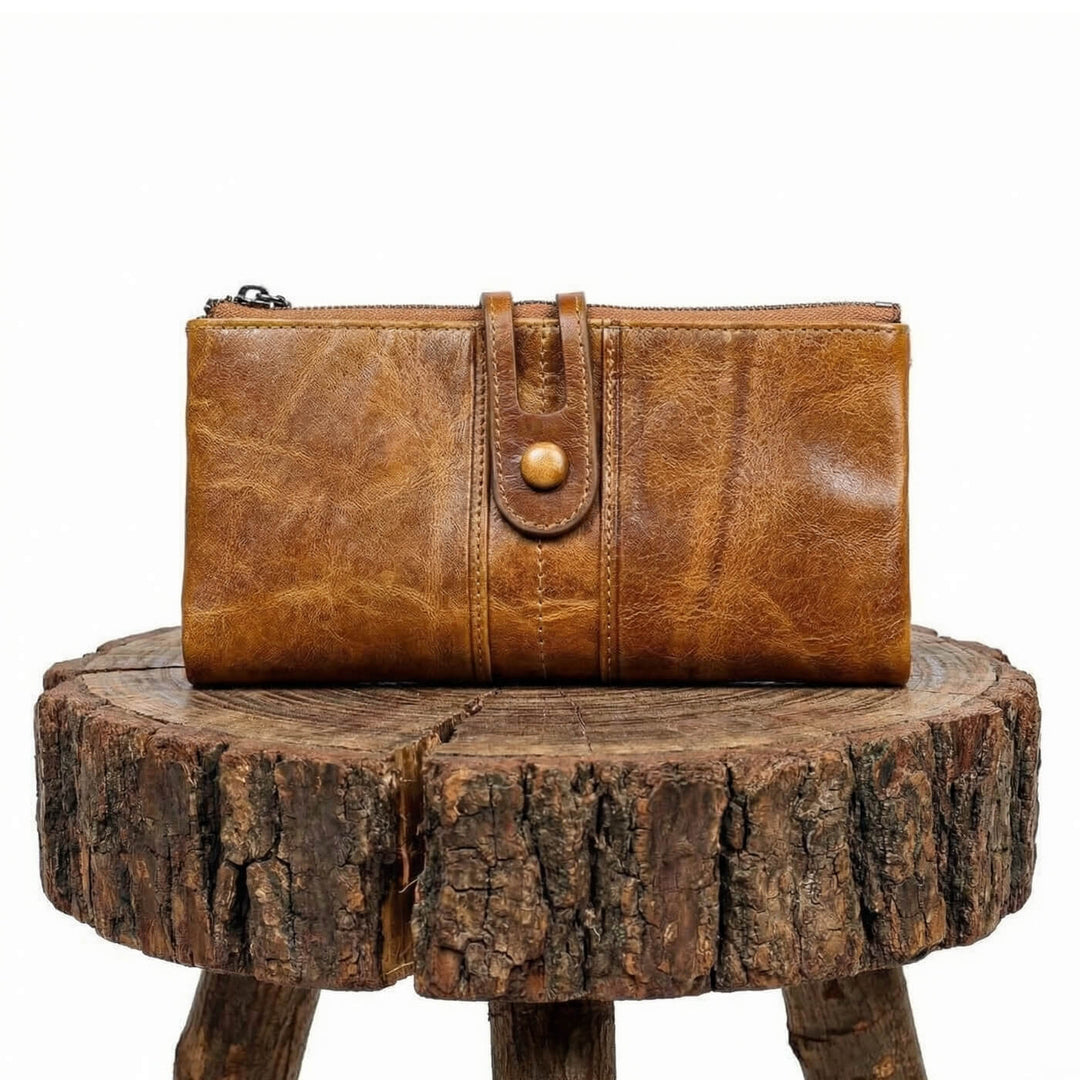 Tri-Fold Leather Clutch Wallet