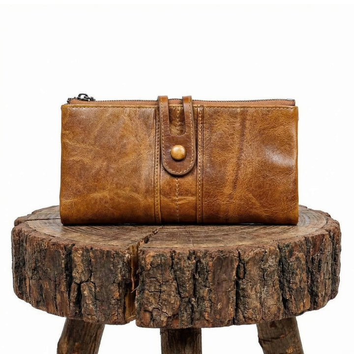 Tri-Fold Leather Clutch Wallet