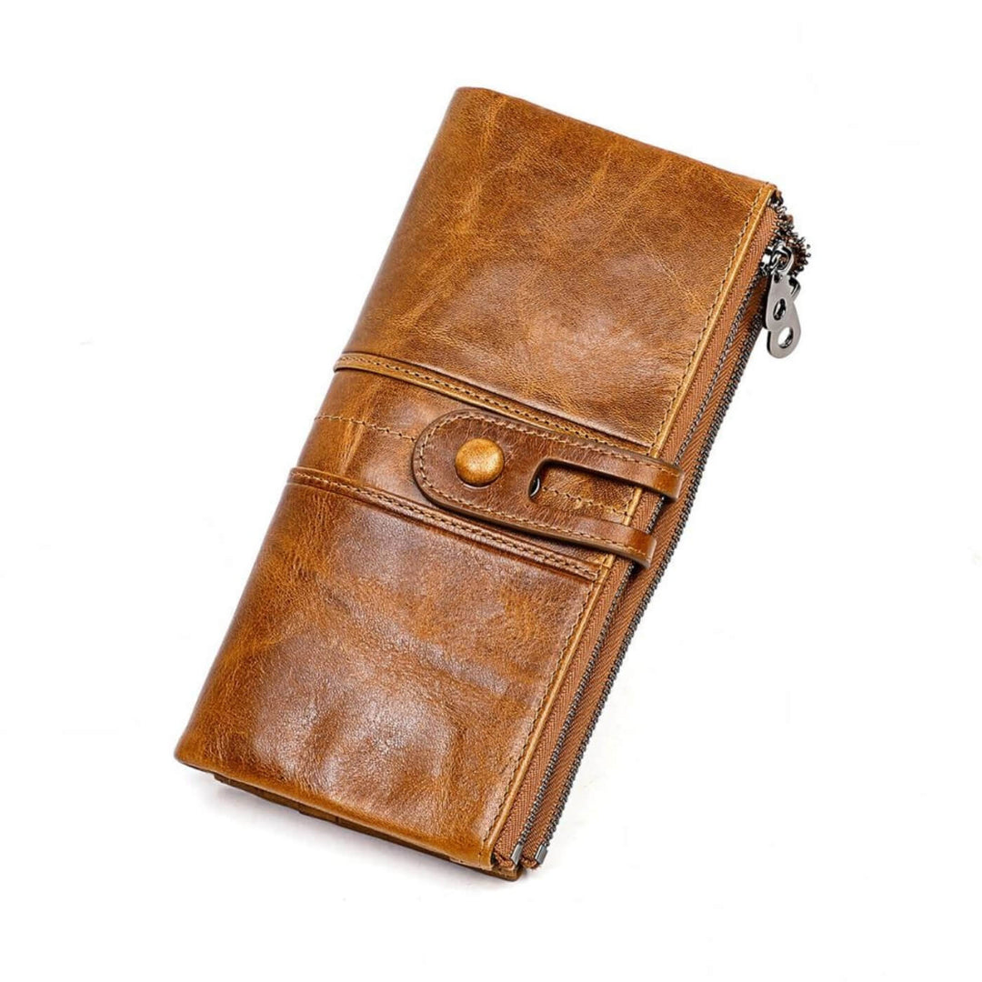 Tri-Fold Leather Clutch Wallet
