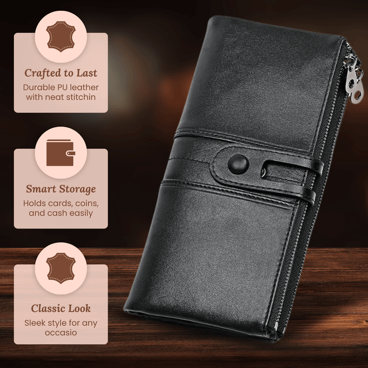Tri-Fold Leather Clutch Wallet