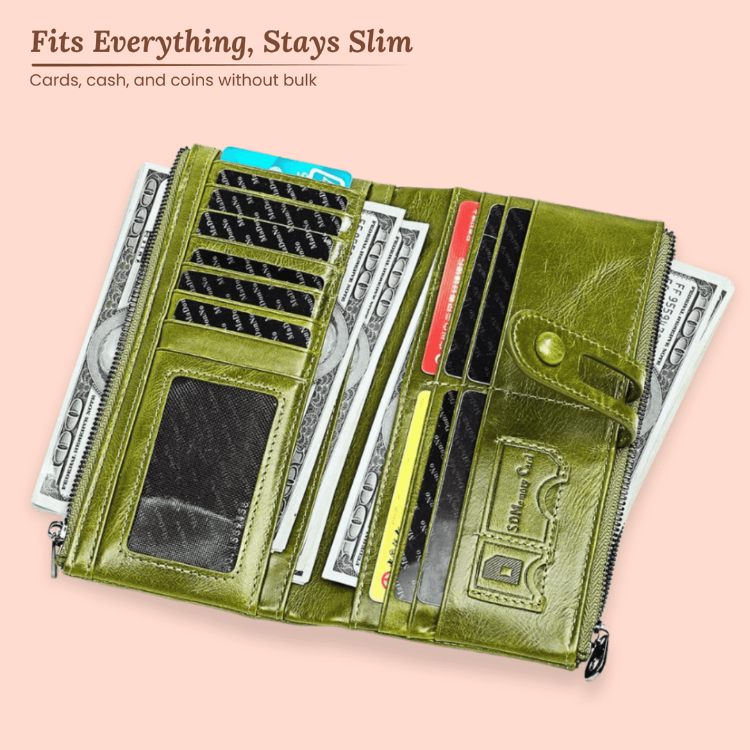 Tri-Fold Leather Clutch Wallet