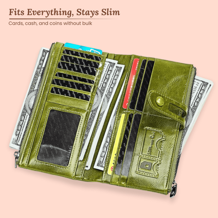 Tri-Fold Leather Clutch Wallet