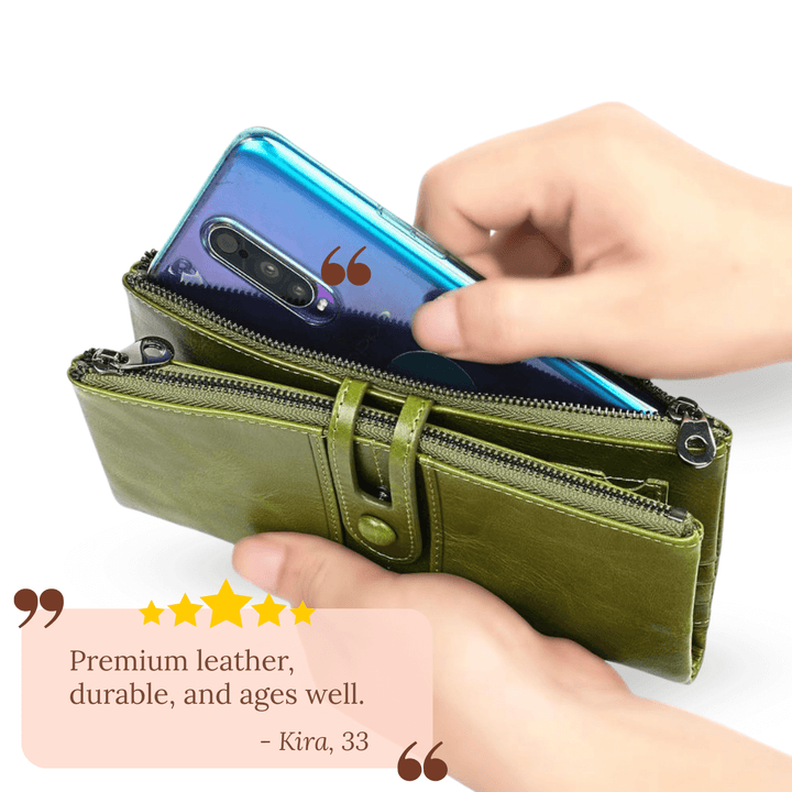 Tri-Fold Leather Clutch Wallet
