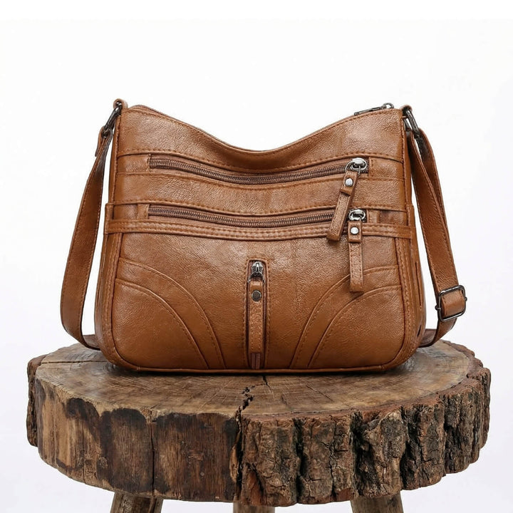 Multi-Pocket Leather Shoulder Bag