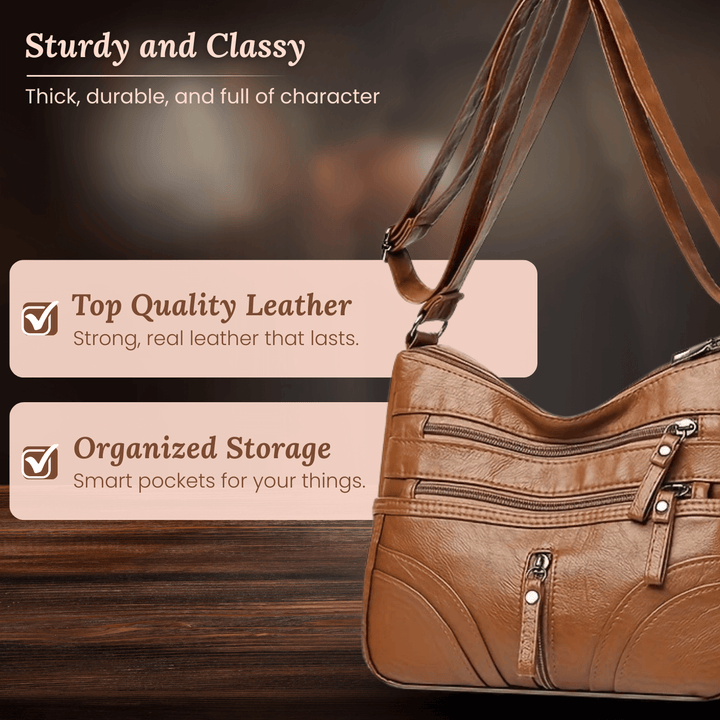 Multi-Pocket Leather Shoulder Bag