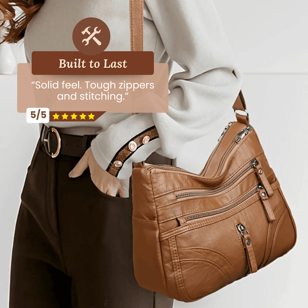Multi-Pocket Leather Shoulder Bag