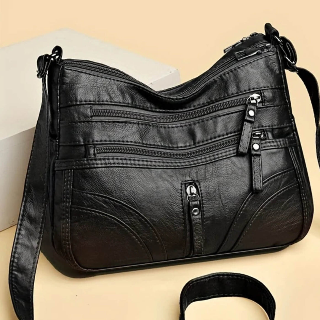 Multi-Pocket Leather Shoulder Bag