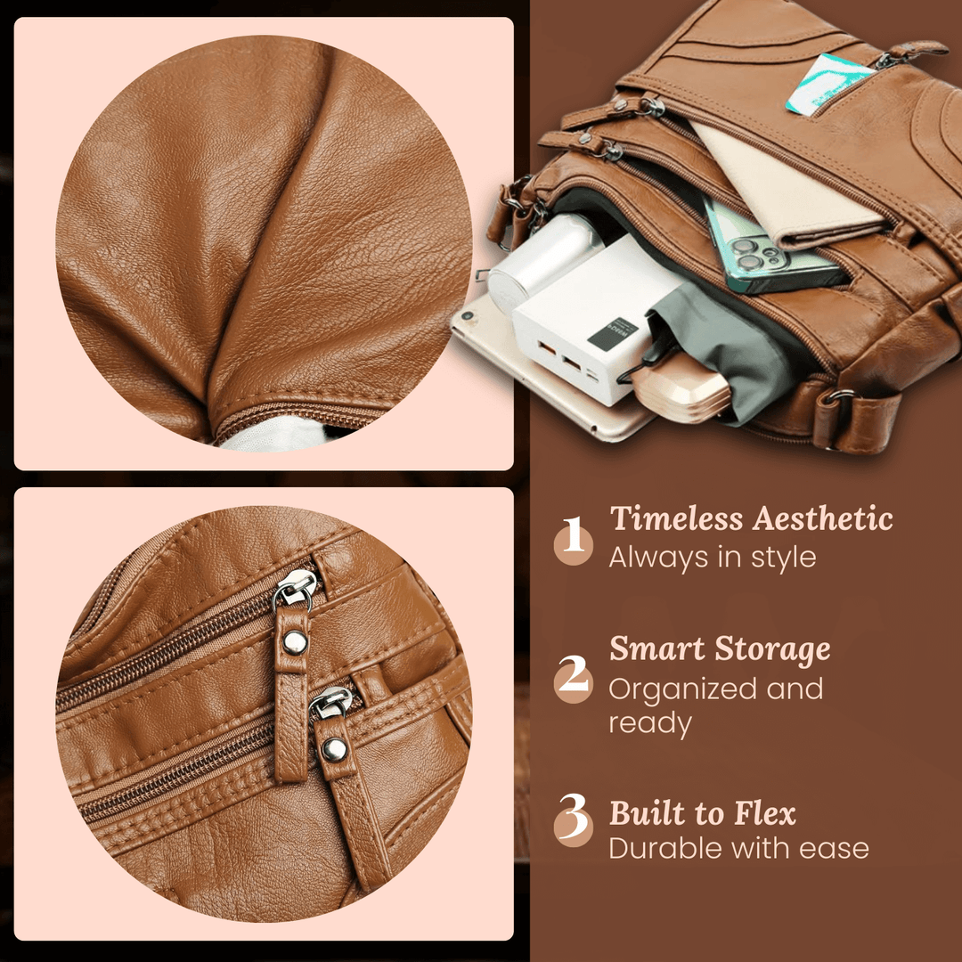 Multi-Pocket Leather Shoulder Bag