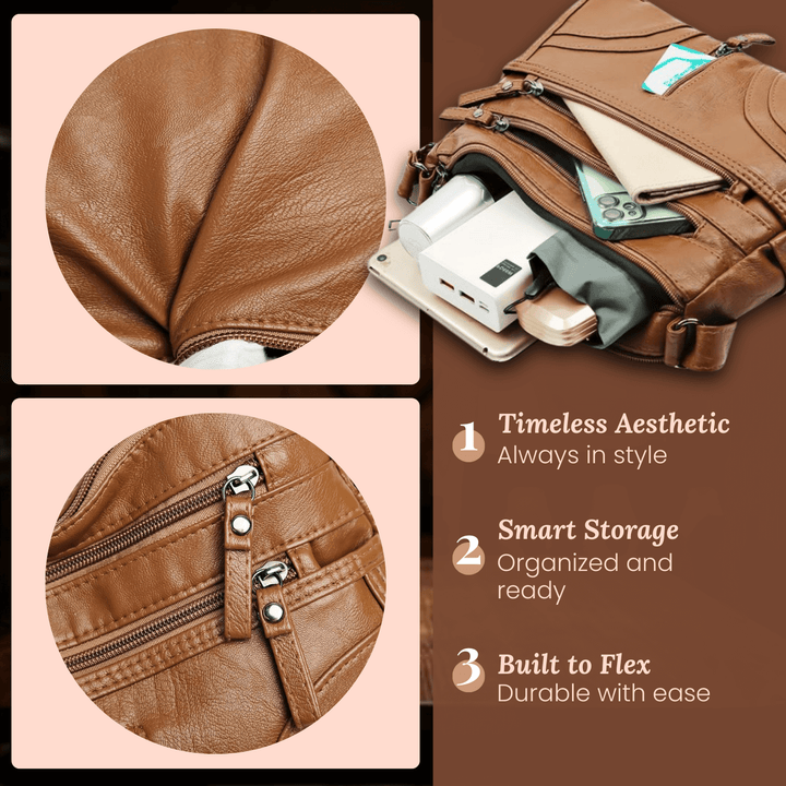 Multi-Pocket Leather Shoulder Bag