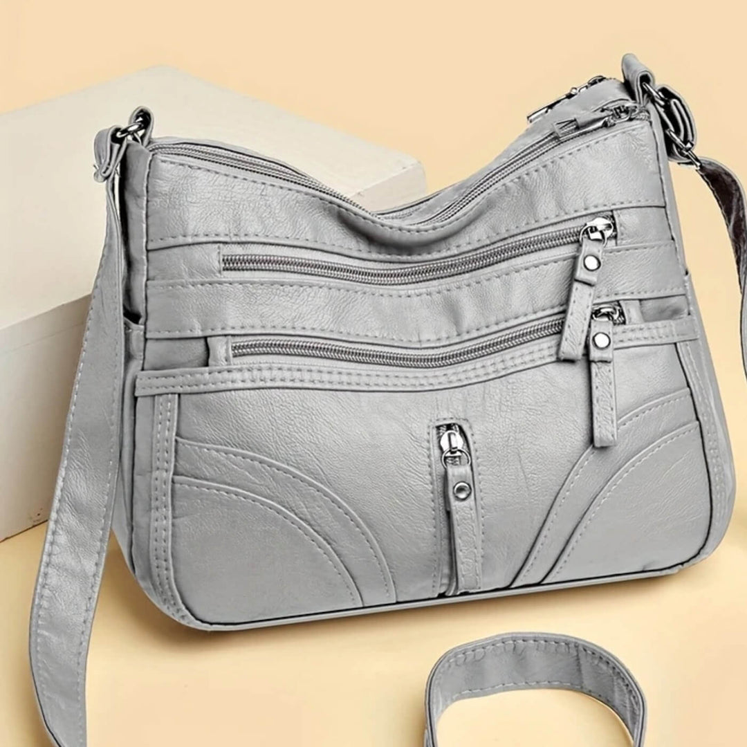 Multi-Pocket Leather Shoulder Bag