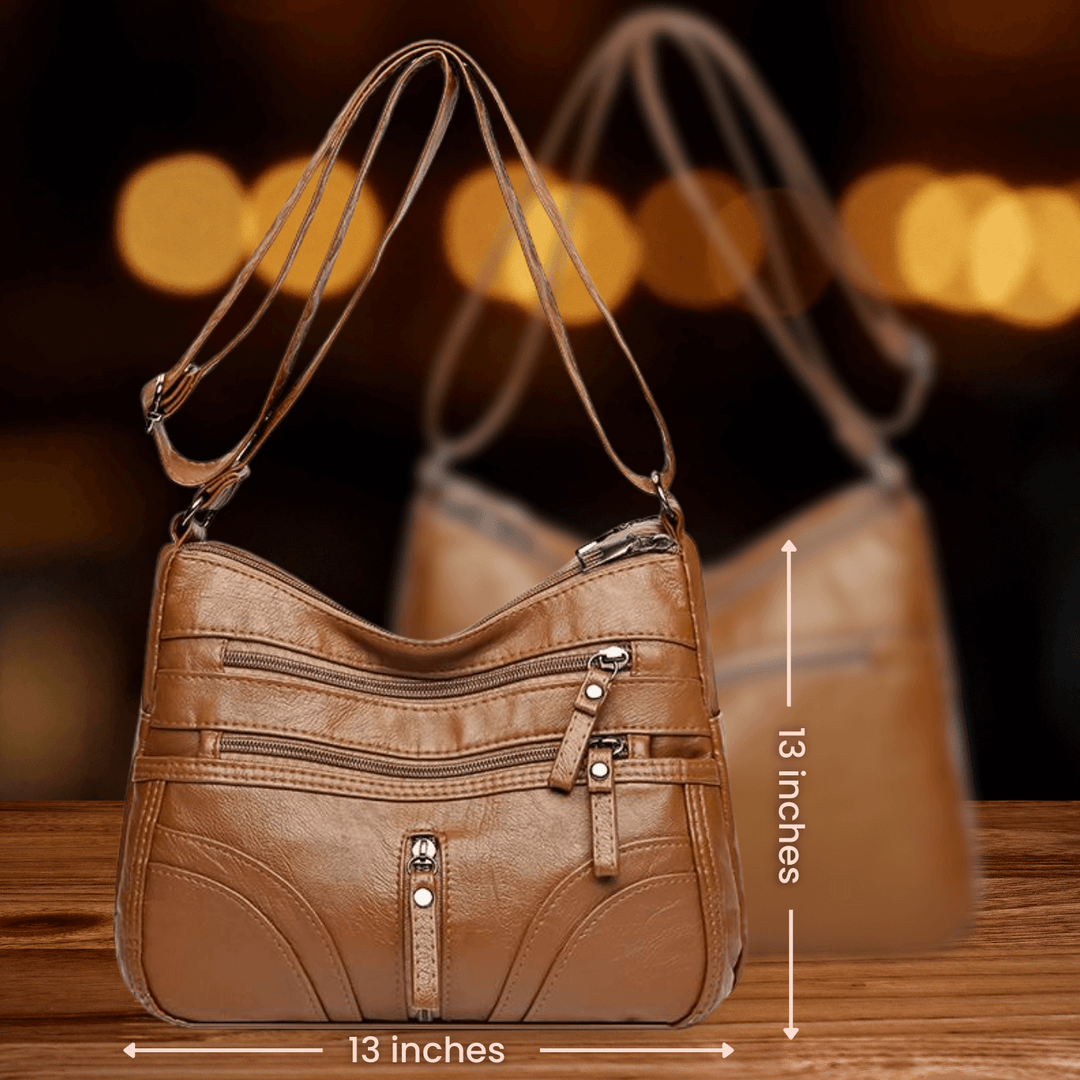 Multi-Pocket Leather Shoulder Bag