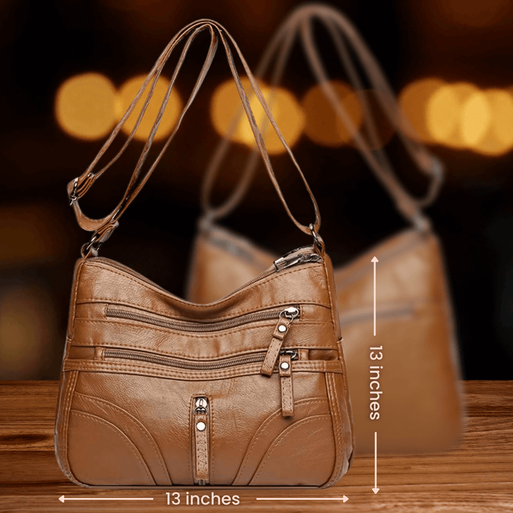 Multi-Pocket Leather Shoulder Bag