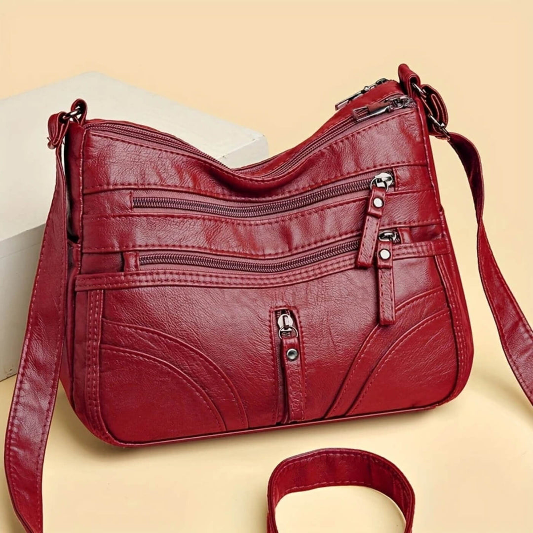 Multi-Pocket Leather Shoulder Bag
