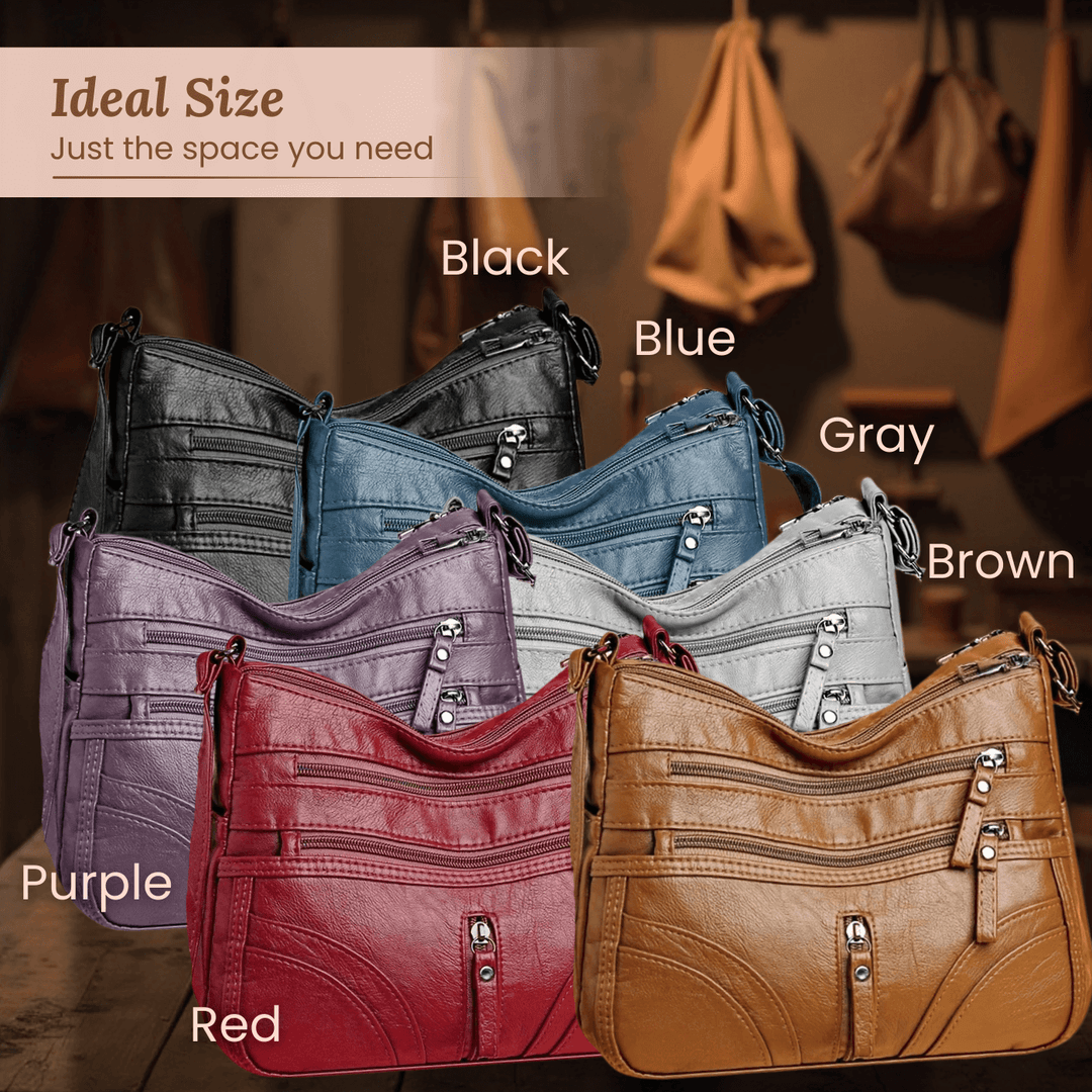 Multi-Pocket Leather Shoulder Bag