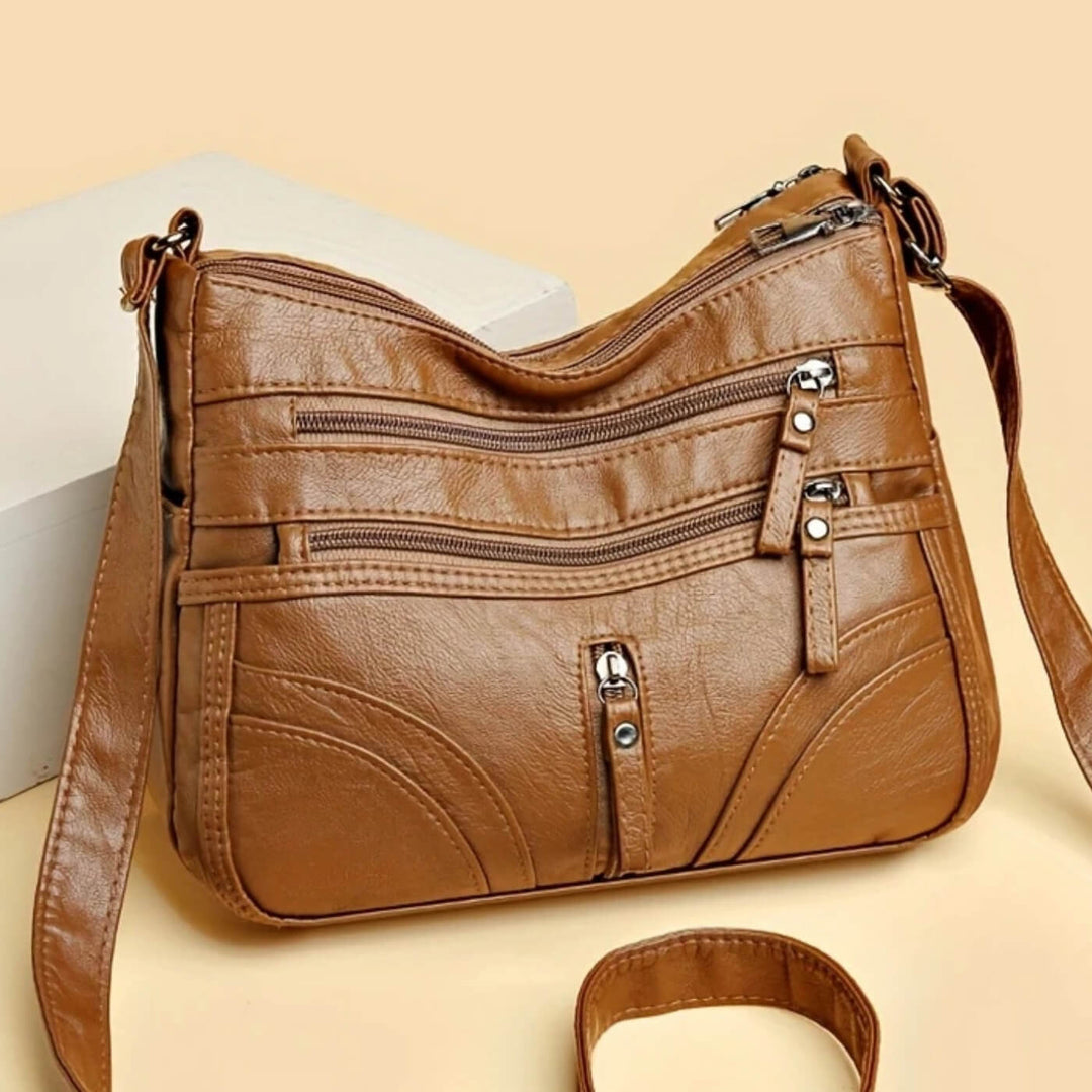 Multi-Pocket Leather Shoulder Bag