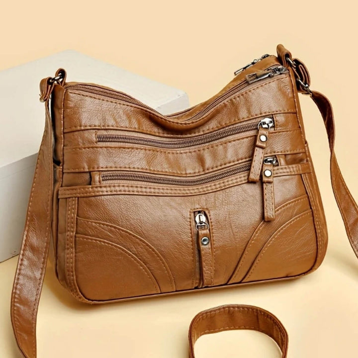 Multi-Pocket Leather Shoulder Bag