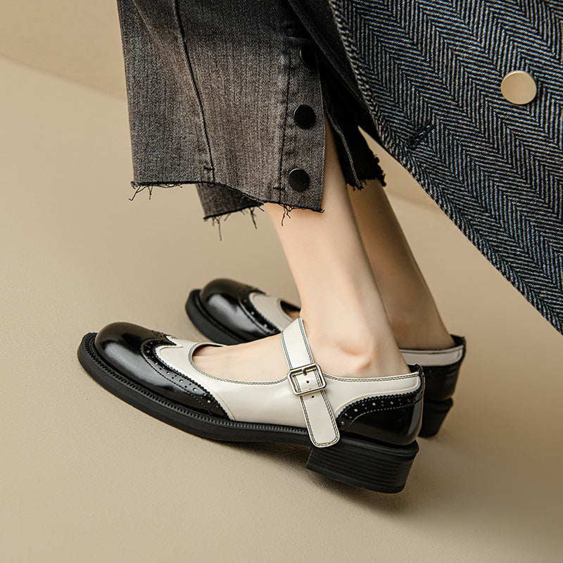 Two-Tone Leather Mary Janes