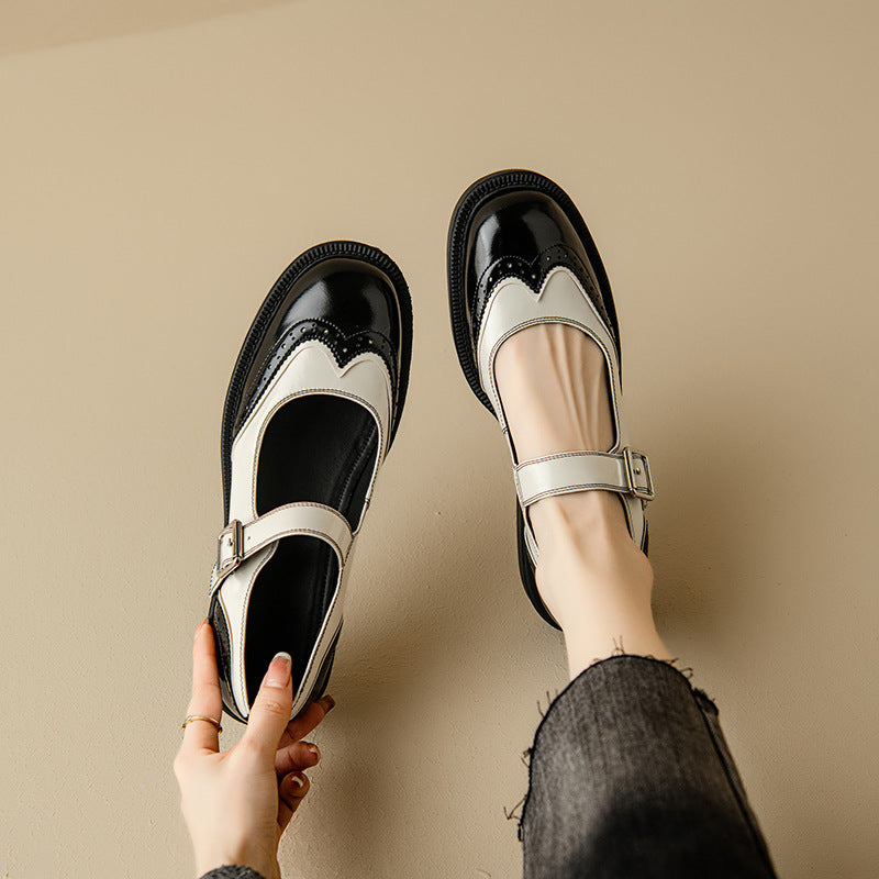 Two-Tone Leather Mary Janes