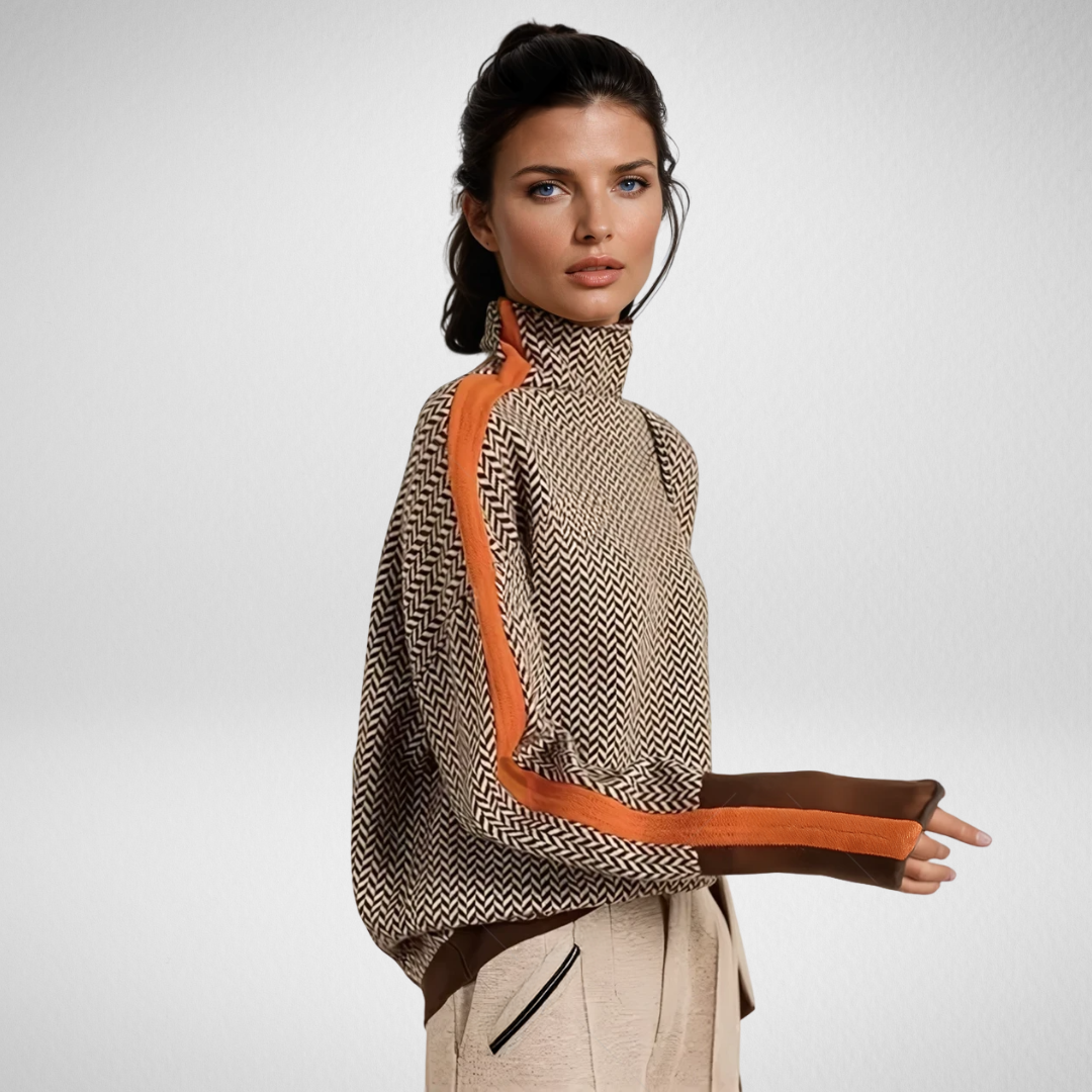 Contrast-Trim Cashmere Mock-Neck Jumper