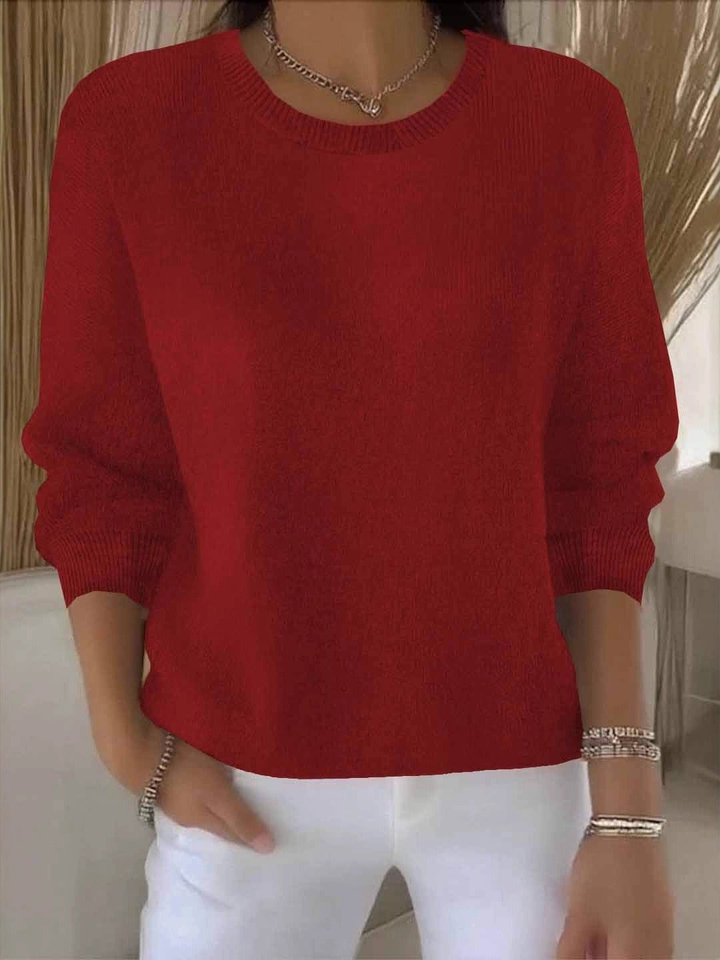 Ribbed Knit Jumper with Round Neck