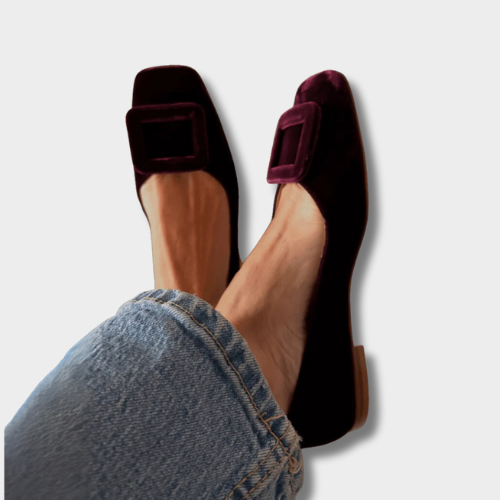 Burgundy Suede Square-Buckle Loafers