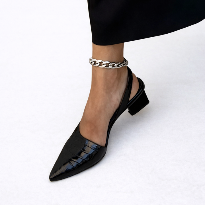 Patent Leather Pointed-Toe Slingback Heels