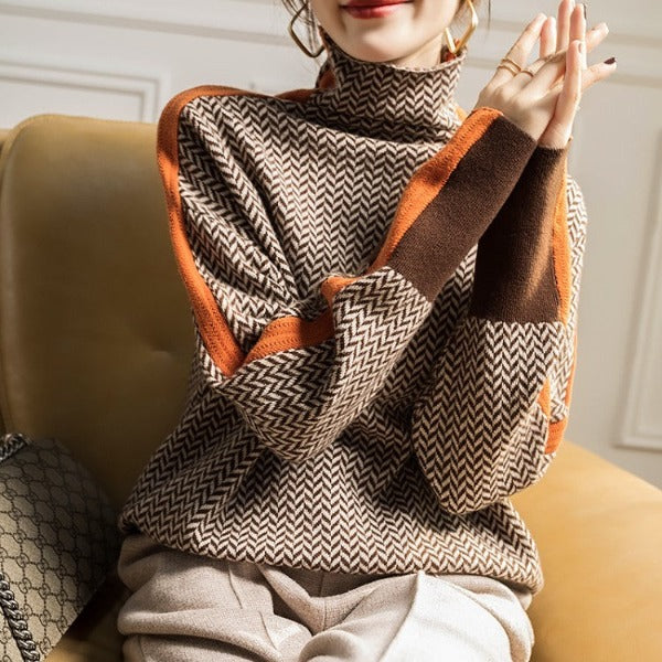 Contrast-Trim Cashmere Mock-Neck Jumper