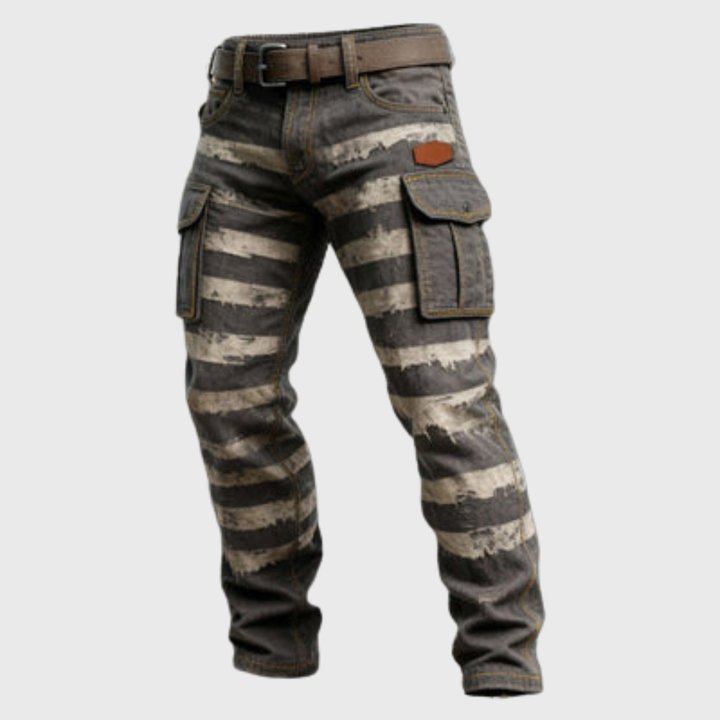 Grey Striped Cargo Trouser