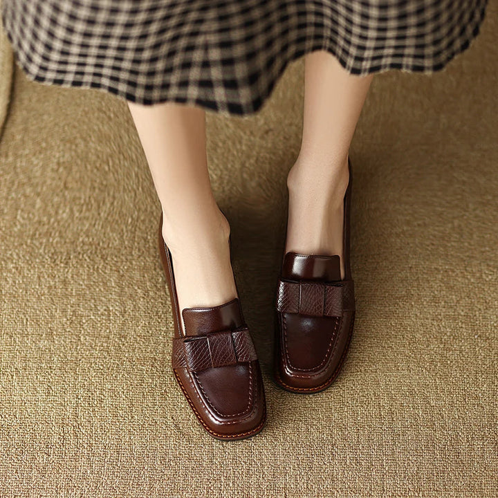Synthetic Leather Square-Toe Knot Loafers