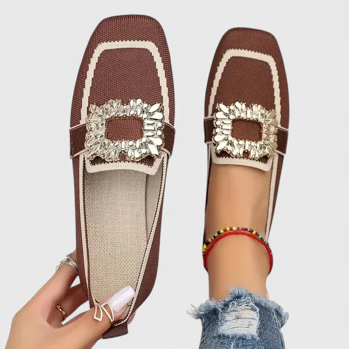 Gold-Buckle Square-Toe Flats