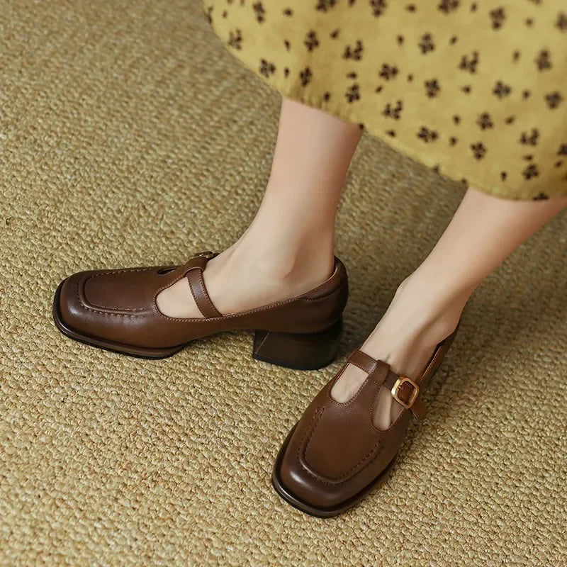 Leather T-Strap Shoes