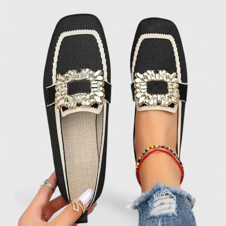 Gold-Buckle Square-Toe Flats