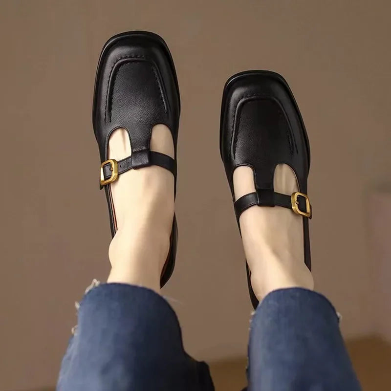 Leather T-Strap Shoes