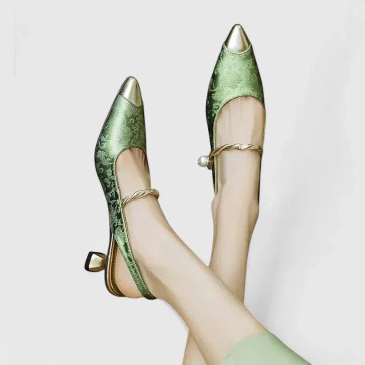 Pearl-Embellished Jacquard Kitten-Heel Loafers