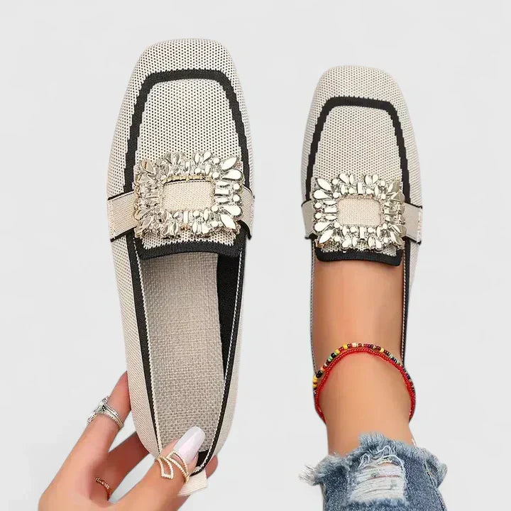 Gold-Buckle Square-Toe Flats