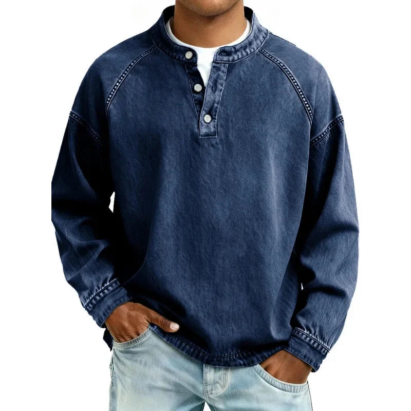 Denim-Look Henley Shirt