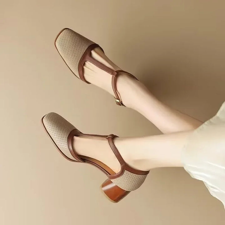 Mid-Heel Leather Court Shoes