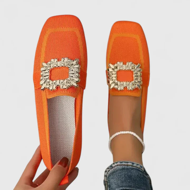 Gold-Buckle Square-Toe Flats