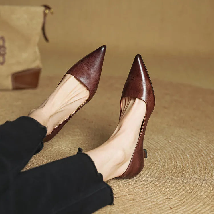 Pointed Toe Leather Pumps