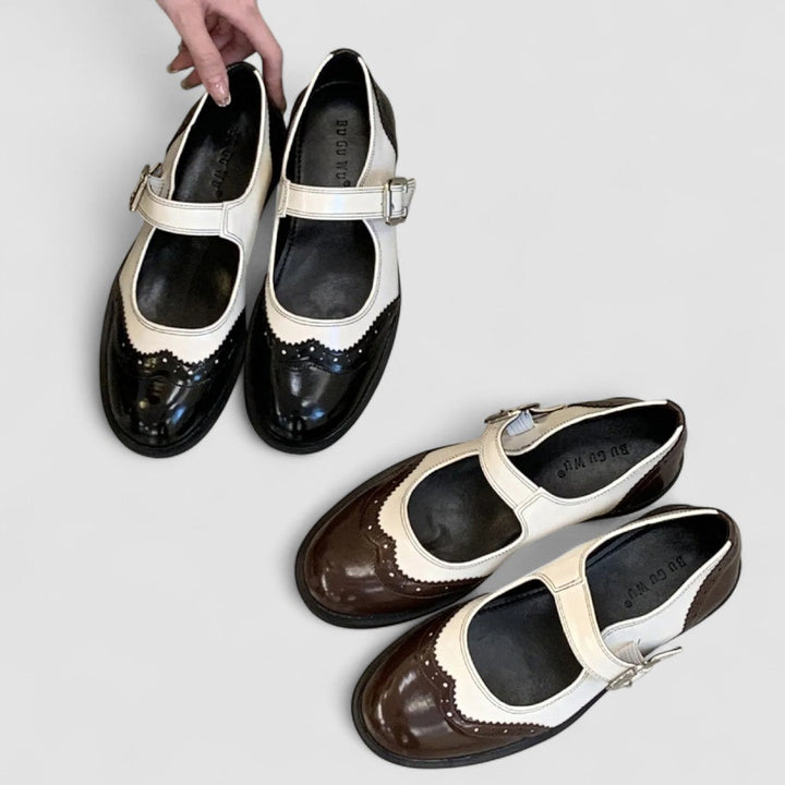 Two-Tone Leather Mary Janes