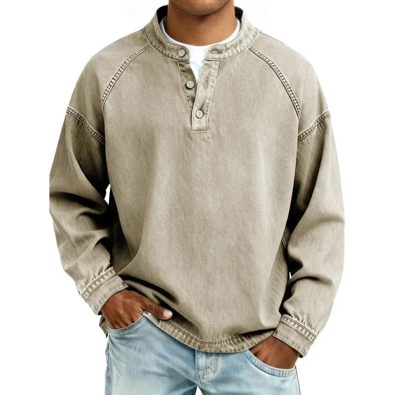 Denim-Look Henley Shirt