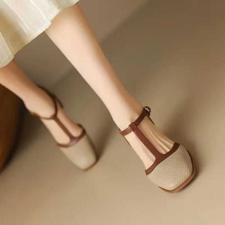 Mid-Heel Leather Court Shoes