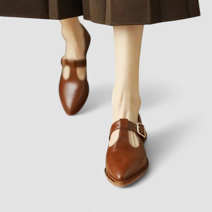 Leather Pointed-Toe Buckle Flats