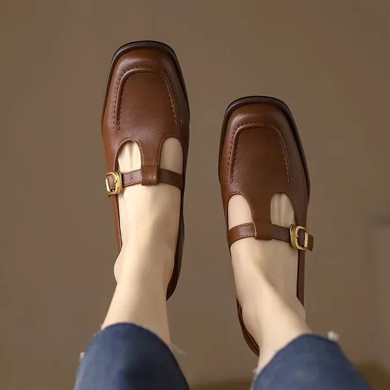 Leather T-Strap Shoes