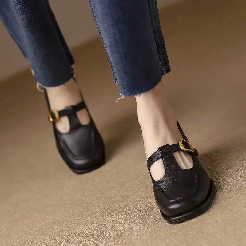 Leather T-Strap Shoes