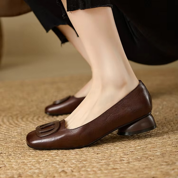 Leather Block Heel Pumps