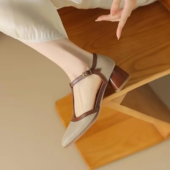 Mid-Heel Leather Court Shoes